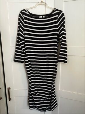 GAP Navy Blue & White Stripe Materinity Midi Dress - Classic Boatneck